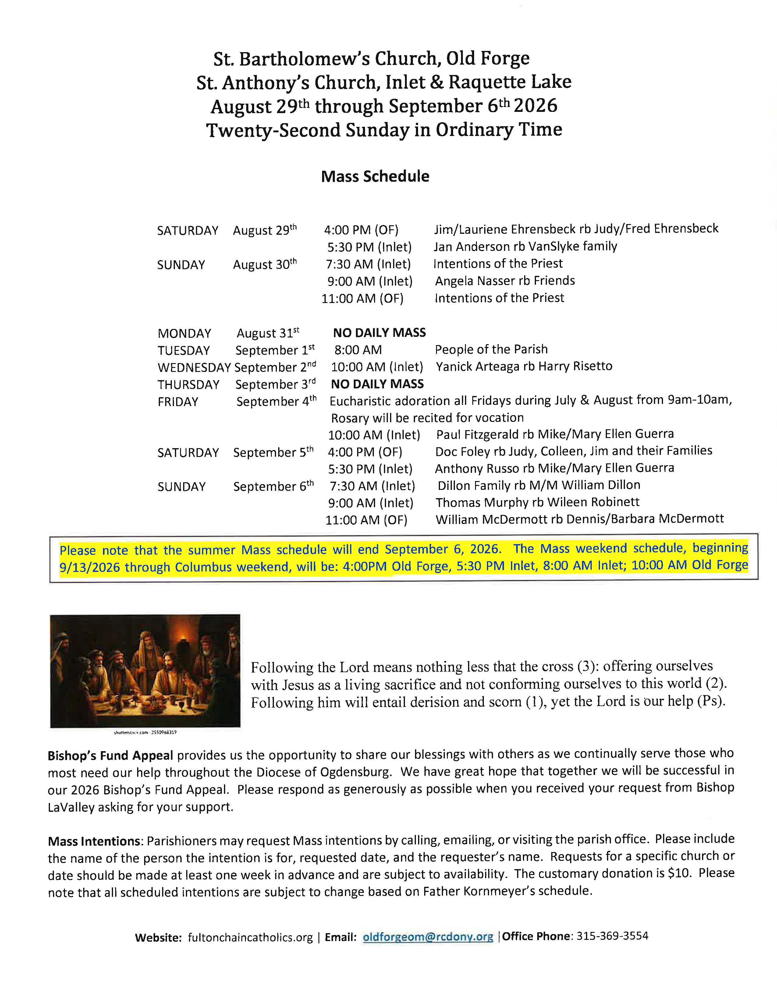 This week's parish bulletin, page 1